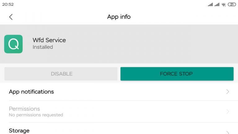 What is Wfd Service on Xiaomi Smartphones?