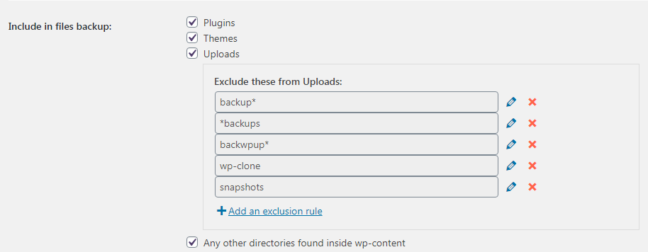 UpdraftPlus backup settings