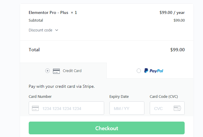 Elementor pro payment option