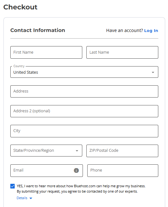 bluehost hosting checkout