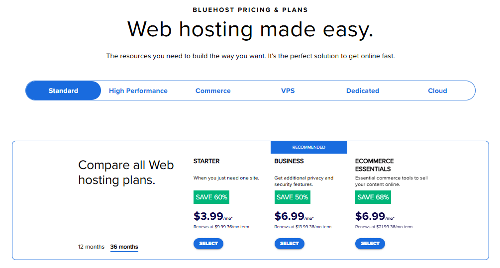 how to buy hosting from bluehost